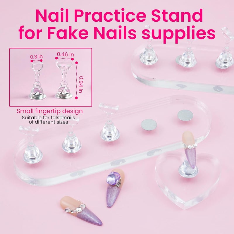 ESUOHYM Nail Stand For Press On Acrylic Strong Magnetic Nail Holder Kit For Painting Nails Tip Arts Display Stand With 200 PCS Double-Sided Tape And 1 Heart Shaped Acrylic Magnetic Presson Stand - Image 2